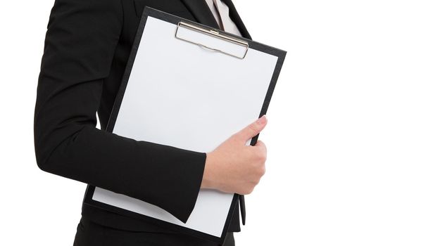 businesswoman carrying an empty clipboard