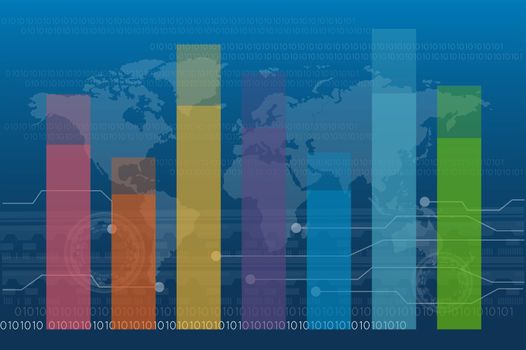 Bar Chart Graph Diagram Statistic Business Annual report colorful Infographic on world globe background illustration vector