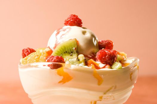 Melting ice cream with fruits