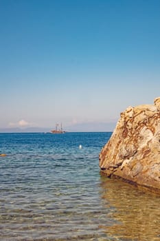 kusadasi,aydin,turkey- july 24,2021.summer season and sea view on the aegean sea coast in kusadasi and summer season.