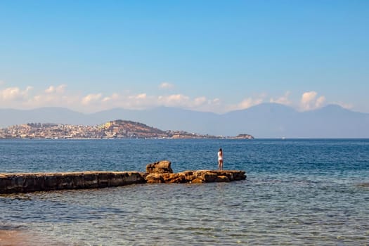 kusadasi,aydin,turkey- july 24,2021.summer season and sea view on the aegean sea coast in kusadasi and summer season.