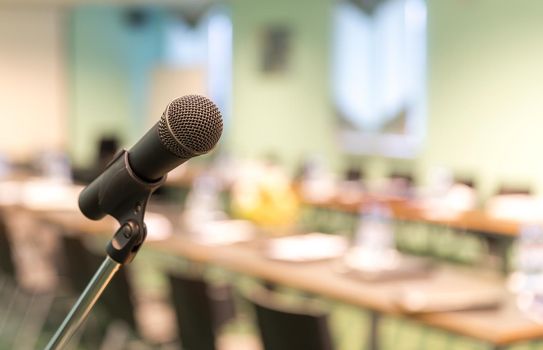 Microphone in conference hall before business meeting