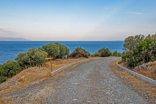 kusadasi,aydin,turkey- july 24,2021.seascape, green nature and sportive trekking paths in kusadasi in early morning time and summer season.