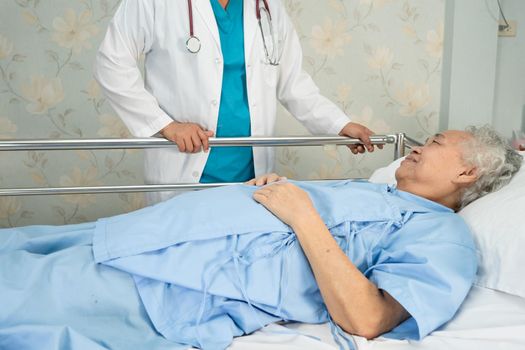 Asian senior or elderly old woman patient lie down with hope on a bed in the hospital.