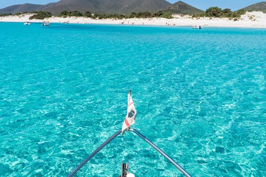 Beautiful view of the southern Sardinian sea. The incredible colors of Zafferano bay, Teulada, Italy.