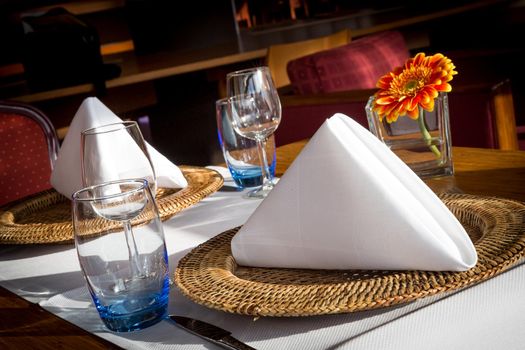 Table setting in a nice european restaurant