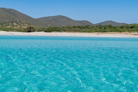 Beautiful view of the southern Sardinian sea. The incredible colors of Zafferano bay, Teulada, Italy.