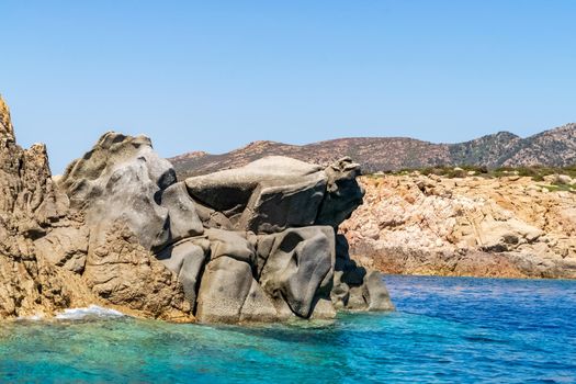 Beautiful view of the southern Sardinian sea from the boat. Note the particular rock formations.