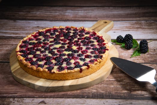 Homemade pie closeup on blackberries. High quality 4k footage