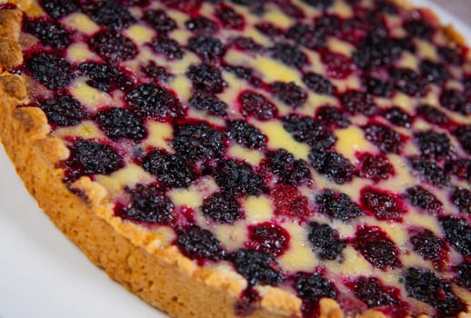 Homemade pie closeup on blackberries. High quality 4k footage