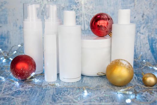 New year or christmas gifts of skincare products and cosmetics