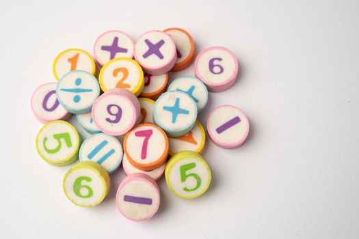 Math number colorful on white background, education study mathematics learning teach concept.