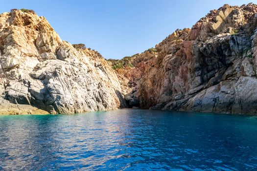 Beautiful view of the southern Sardinian sea from the boat. Note the particular rock formations.