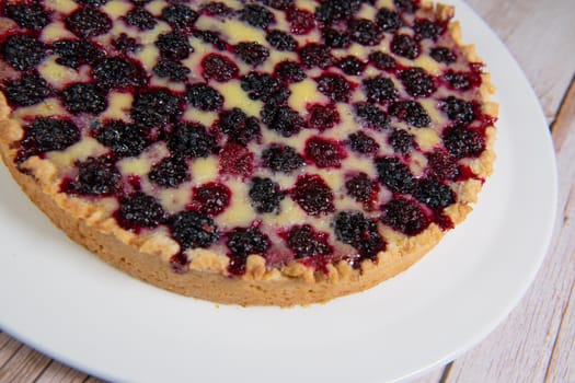 Homemade pie closeup on blackberries. High quality 4k footage