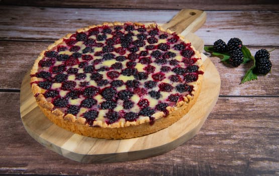 Homemade pie closeup on blackberries. High quality 4k footage