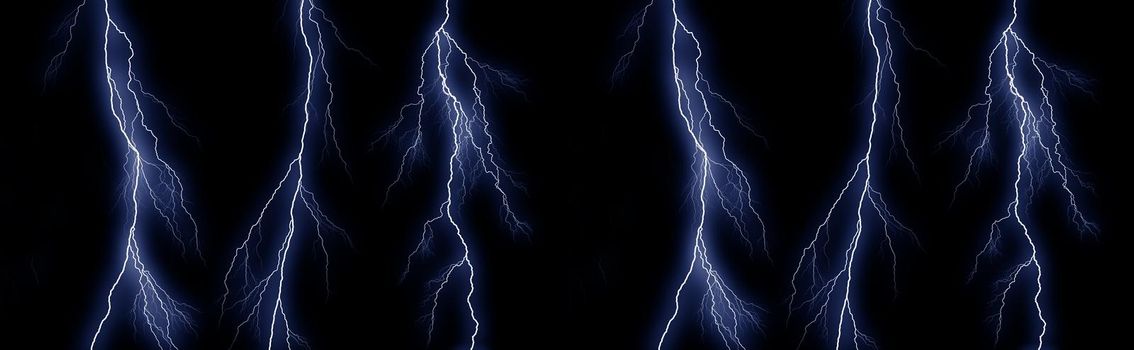 Different lightning bolts isolating on black background