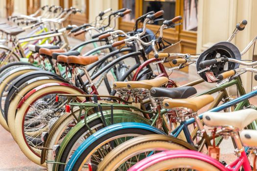 MOSCOW -NOVEMBER 21: Selling vintage bikes in GUM department store, November 21, 2013, Moscow, Russia.