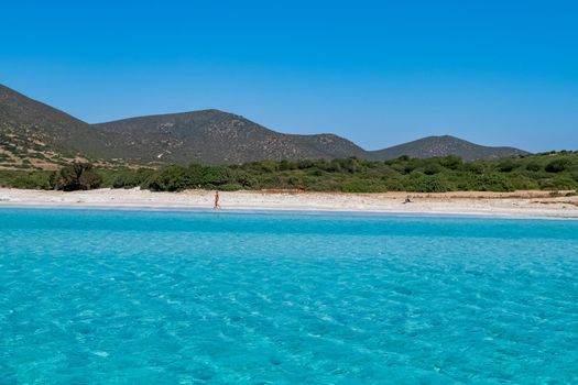 Beautiful view of the southern Sardinian sea. The incredible colors of Zafferano bay, Teulada, Italy.