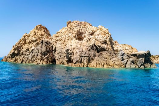 Beautiful view of the southern Sardinian sea from the boat. Note the particular rock formations.