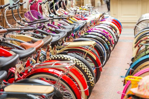 MOSCOW -NOVEMBER 21: Selling vintage bikes in GUM department store, November 21, 2013, Moscow, Russia.