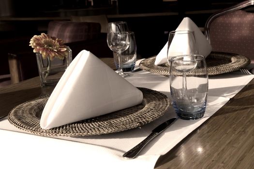 Table setting in a nice european restaurant