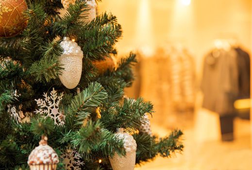 Elegant Christmas tree in a shopping mall