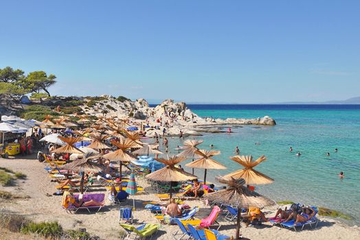 GREECE - MAY 19: Beautiful beach on May 19, 2011 on the Portokali Beach also called Orange Beach, near Sarti, on the east coast of Sithonia Greece