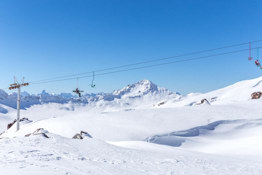 Ski lift in Ski Resort high in the mountains in Russia