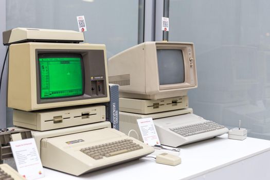 MOSCOW, RUSSIA - JUNE 11, 2018: Old original Apple Mac computer in Apple museum in Moscow Russia