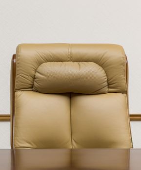 Leather office beige armchair with wooden table