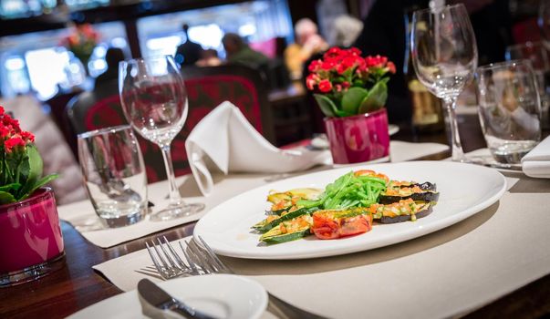 Fine table setting in a luxurious restaurant
