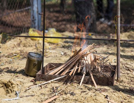 Campfire made by tourists in wood