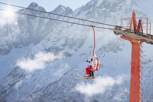 Ski lift in Ski Resort high in the mountains