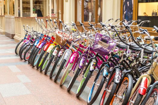 MOSCOW -NOVEMBER 21: Selling vintage bikes in GUM department store, November 21, 2013, Moscow, Russia.