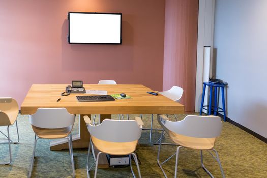 Modern meeting room with equipment for teleconference