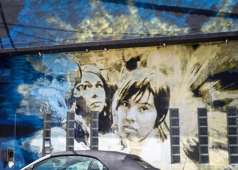 Street art graffiti. Abstract creative drawing on the walls of Miami city. USA urban Contemporary Culture