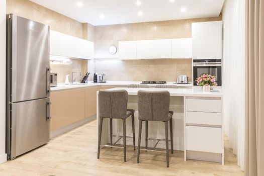 Modern kitchen interior in luxurious apartment