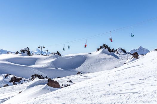 Ski lift in Ski Resort high in the mountains in Russia
