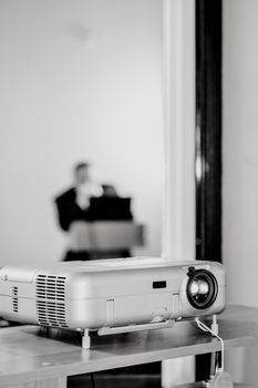 Projector on office table ready for presentation