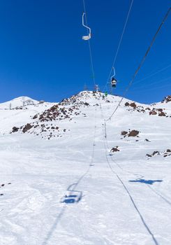 Ski lift in Ski Resort high in the mountains in Russia