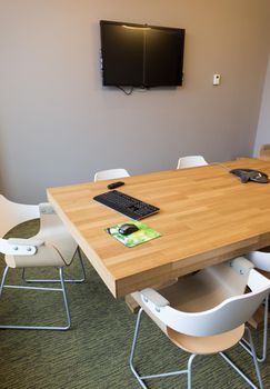 Modern meeting room with equipment for teleconference