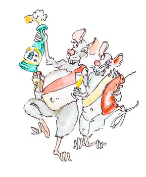 New year, Funny happy mouse or rat skates