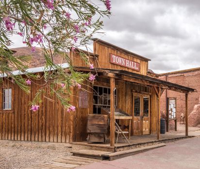 MAY 23. 2015- Town hall in Calico, CA, USA: Calico is a ghost town in San Bernardino County, California, United States. Was founded in 1881 as a silver mining town. Now it is a county park.