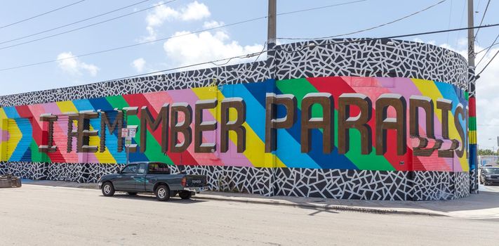 MIAMI, USA - AUGUST 29, 2014 : Graffiti on walls in graffiti district on August 29, 2014 in Miami.