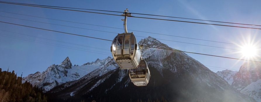 Cable Car in Russian Dombay, Caucasus Ski Resort