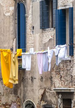 Clothes drying hanging outside in Venice Italy