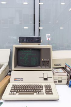 MOSCOW, RUSSIA - JUNE 11, 2018: Old original Apple Mac computer in Apple museum in Moscow Russia