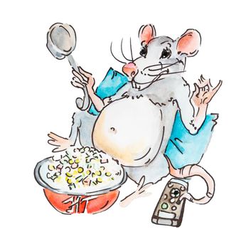 New year, Funny happy mouse or rat eats