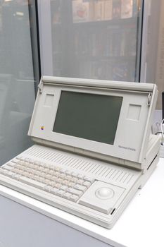 MOSCOW, RUSSIA - JUNE 11, 2018: Old original Apple Mac computer in Apple museum in Moscow Russia