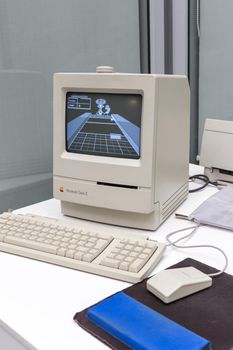 MOSCOW, RUSSIA - JUNE 11, 2018: Old original Apple Mac computer in Apple museum in Moscow Russia